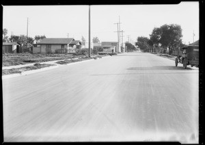 Street scenes on Beach Street where child was struck by auto, Los Angeles, CA, 1928