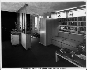 The Post War House built by Fritz B. Burns, home interior of 1948, den area, entrance area