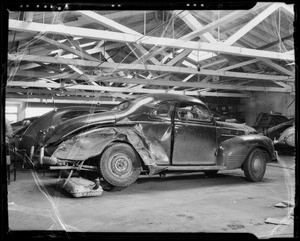 Wrecked car, Winifred Walsh, owner, Southern California, 1941