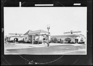 Retouched service station, Emblem Petroleum, Southern California, 1931
