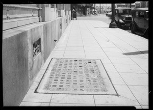 Sidewalk at Santa Barbara and Vermont where woman fell, Southern California, 1932