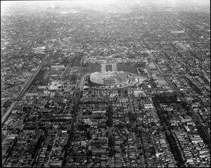 An aerial view of the Coliseum, looking east