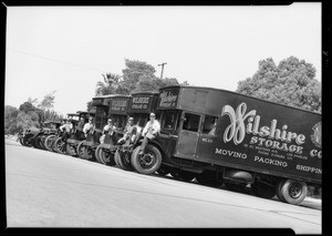 Wilshire Storage Co. fleet of trucks, Southern California, 1932