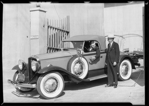 Paul Hurst and new Studebaker, Southern California, 1930