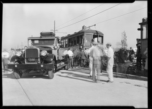 Los Angeles Railway emergency truck at scene of wreck, Los Angeles, CA, 1929