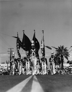 American Legion parade, Long Beach, flag bearers, drum major