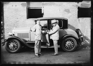 Racine tires on new Studebaker, Southern California, 1928