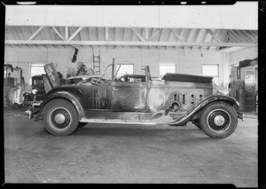 Packard burned up, at Southwest Auto Works, 4272 South Broadway, Los Angeles, CA, 1931