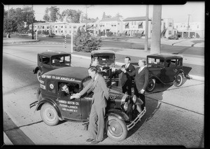 RMJC boys and transcontinental cars, Southern California, 1930