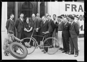 Publicity for opening of new tire store, Southern California, 1932