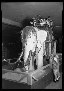 Elephant in toy department, Los Angeles, CA, 1925