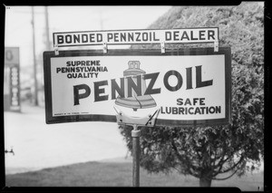 Signs - "Bonded Pennzoil Dealer", Southern California, 1932