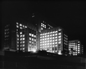 Los Angeles County Hospital on State Street in east Los Angeles at night