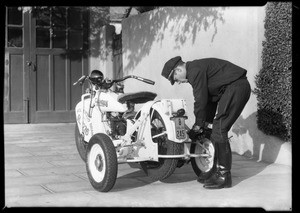 Cycletow in front of residences, Southern California, 1932