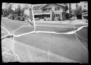 Skid marks on 8th Street and Oldsmobile, Southern California, 1936