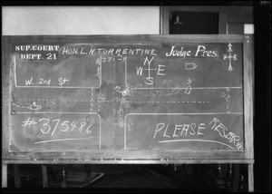 Blackboard showing intersection of West 2nd Street & South June Street, Southern California, 1934