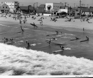 Surfers at a beach in Venice