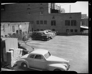 Parking lot in rear of Lucca's, West 5th Street and South Western Avenue, Los Angeles, CA, 1940