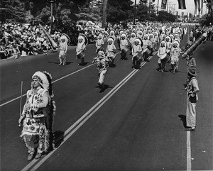 American Legion parade, Long Beach, drum corps in Native American dress