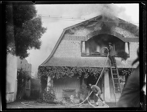 Houses on fire, Southern California, 1936