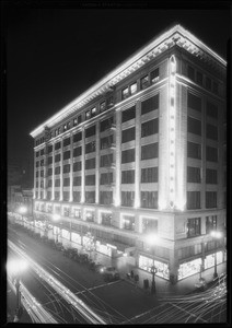 Exterior of store at night, Los Angeles, CA, 1930