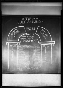 Blackboard, "A tip for July selling", Southern California, 1928