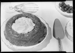 Chicken and oysters, chocolate Bavarian cream, spinach souffle, Southern California, 1934
