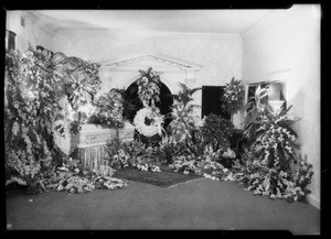 Flowers at funeral parlor and mausoleum, Mrs. Lee, deceased, Southern California, 1935