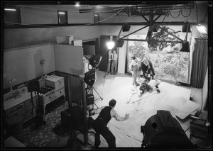 Shooting big snow scene in studio, Southern California, 1934