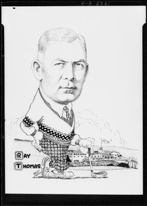 Copy of cartoon of Ray Thomas, Southern California, 1929