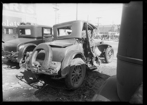 Wrecked Dodge coupe, Mr. Larson owner, Southern Calfornia, 1932