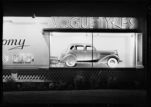 Vogue Tyre board with Chrysler 8 sedan, Southern California, 1935