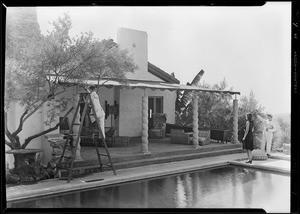 Awning at John Gilbert's home, Southern California, 1929