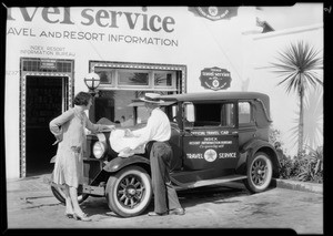 Dayton tires on Texaco information car, Mr. Van Tuyle, Southern California, 1929