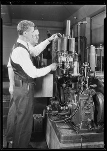 Gasoline testing machine, Southern California, 1933