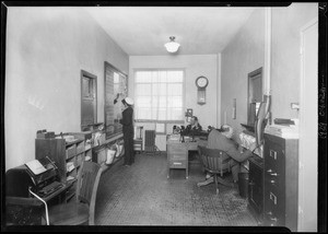 Office interiors, machine shops, new airport, Southern California, 1929