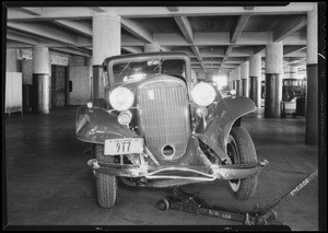 Wrecked Cadillac sedan, Southern California, 1934