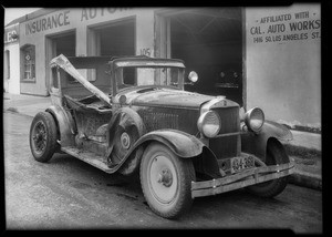 Burned Hupmobile sedan, 105 East 17th Street, Los Angeles, CA, 1931