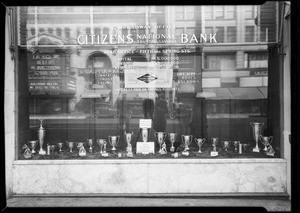 Window display, Citizens National Bank, West 3rd Street and South Broadway, Los Angeles, CA, 1930