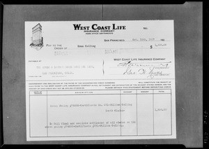 $1500 check, Southern California, 1927