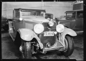 Cadillac convertible coupe, Russell Hoppon owner, at Cherokee Garage, Southern California, 1932