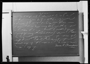 Shorthand, blackboard, 515 West 76th Street, Los Angeles, CA, 1941