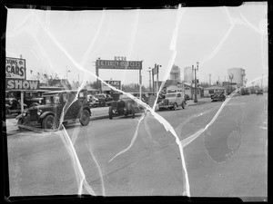 1933 Plymouth sedan, intersection of East Florence Avenue and Rita Avenue, Southern California, 1935