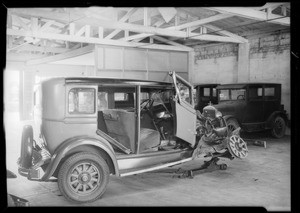 Wrecked Oldsmobile sedan, Belvedere, Southern California, 1932