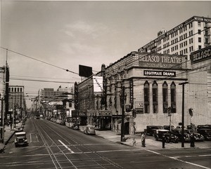 Facing north on the corner of West Eleventh Street and South Hill Street