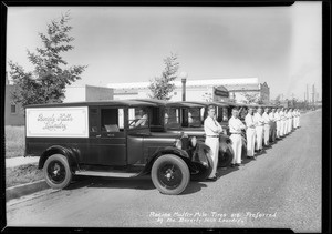 Fleet of trucks at Beverly Hills Laundry, Southern California, 1927