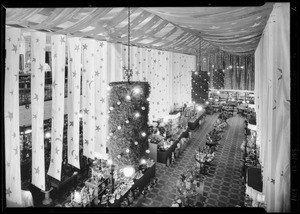 Christmas decorations interior of store, Southern California, 1929