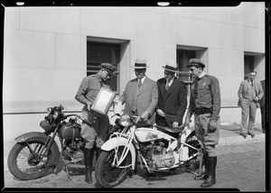 Motorcycle run on Economy gas, Southern California, 1930