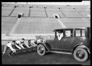 Chevrolet at Coliseum & "All Star" football team, Los Angeles, CA, 1926