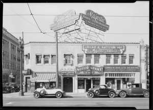 Signs on their building, 1363 Figueroa Street, Ungar and Watson, Los Angeles, CA, 1930